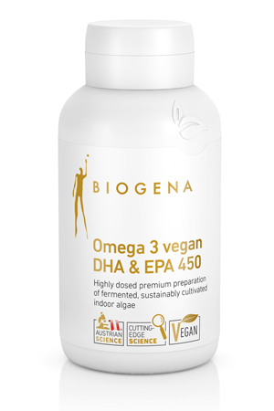 Biogena Omega 3 vegan DHA EPA 450 Gold - veganiški žuvų taukai iš jūrų dumblių